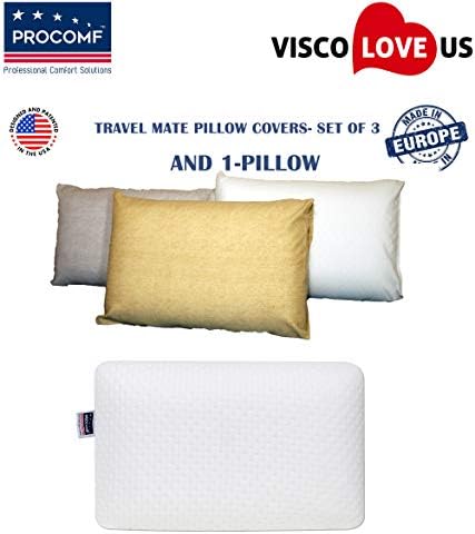 VISCO LOVE Memory Foam Travel Pillow with Covers