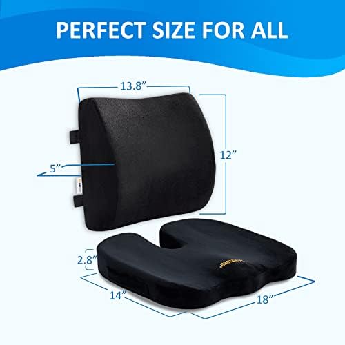 SAIREIDER Memory Foam Seat Cushion and Lumbar Support Pillow Set Black