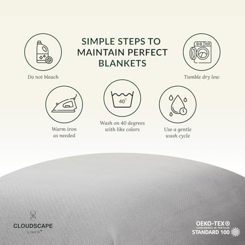 Cloudscape Linen 100 Cotton Queen Blanket Herringbone Pattern Light Grey