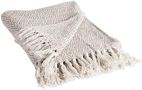 DII Rustic Farmhouse Double Diamond Woven Throw 50x60 Stone