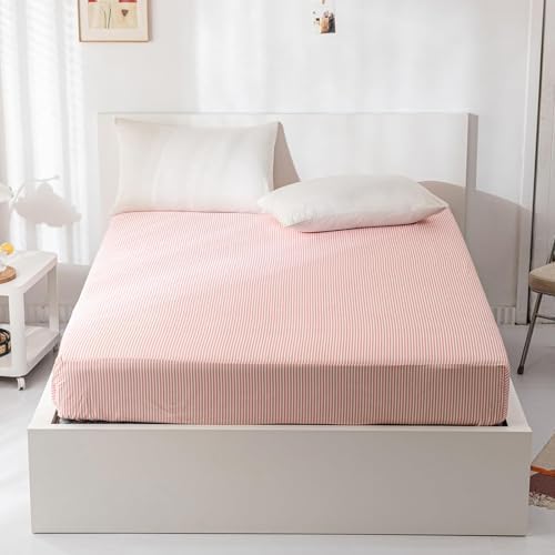 HighBuy Twin Fitted Sheet 100 Cotton Deep Pocket Pink Stripe