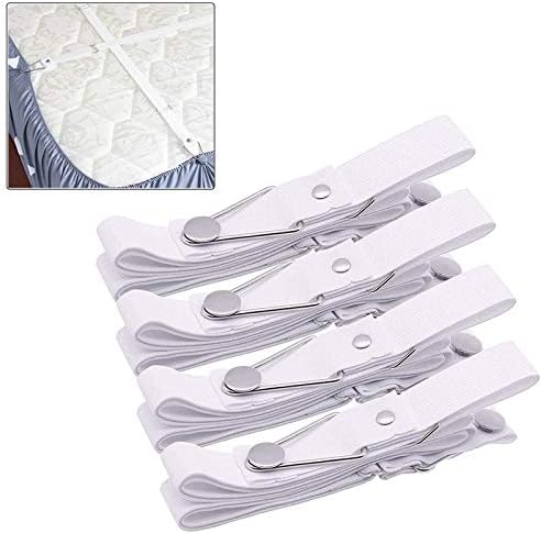 Luckyyao Adjustable Bed Sheet Straps with Elastic Clips and Metal Buckles