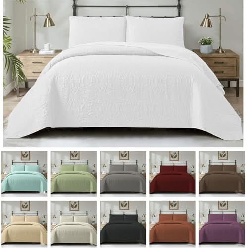 3-Piece Bedspread Set Reversible Cotton Coverlet with Pillowcases