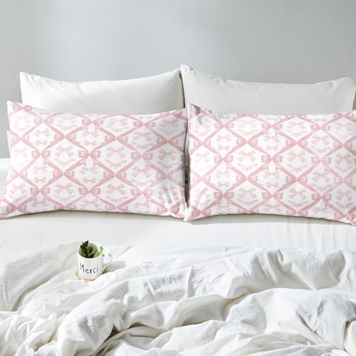 Manfei Pink Bowknots Queen Fitted Sheet Set