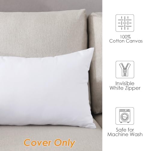 TAOSON Decorative Cotton Canvas Pillow Cover - White 12x20