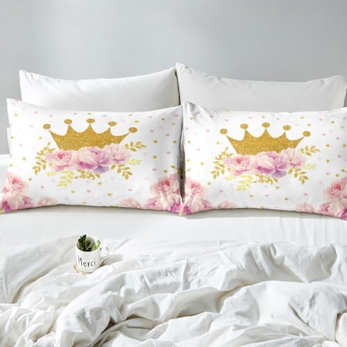 Castle Fairy Princess Crown Purple Floral Sheet Set Twin Size