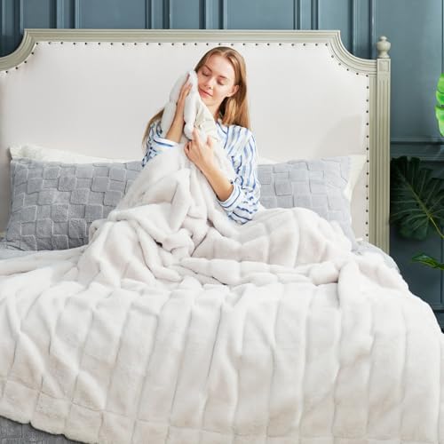Cozy Bliss Faux Fur Throw Blanket - 50x60 Inches Beige