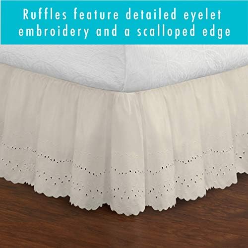 FRESH IDEAS Ivory Queen Bed Skirt with Ruffles and Embroidery