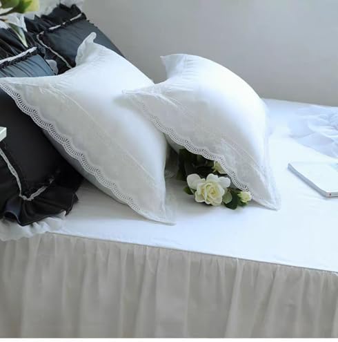 White Lace Pillow Shams Queen 20x30 Shabby Chic