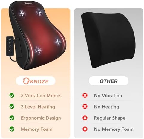 KNQZE Heated Lumbar Support Pillow with Vibration for Office Chair - Black