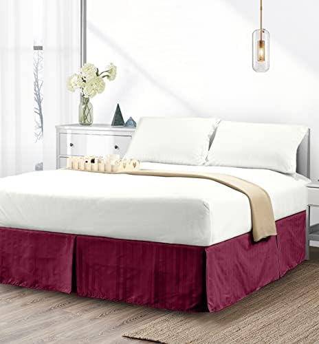 Elegant Comfort 1-Piece Striped Bed Skirt Cali King Burgundy