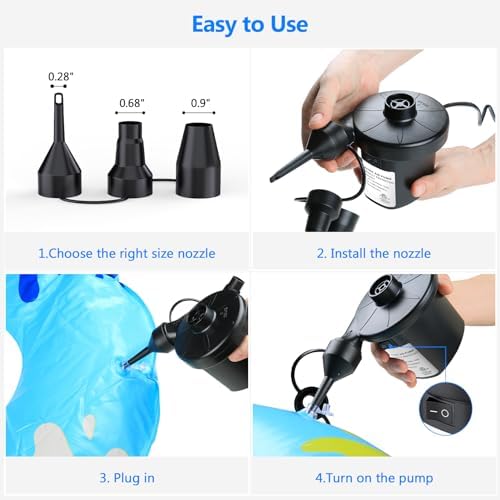 PULIDIKI Electric Air Pump with 3 Nozzles for Inflatables