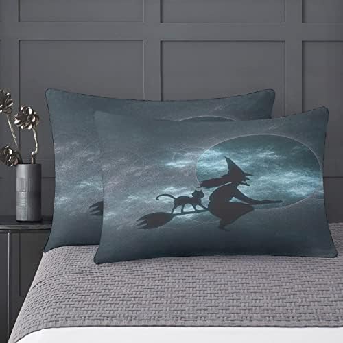 Halloween Pillowcase Set of 2 - Witch and Black Cat Queen Size
