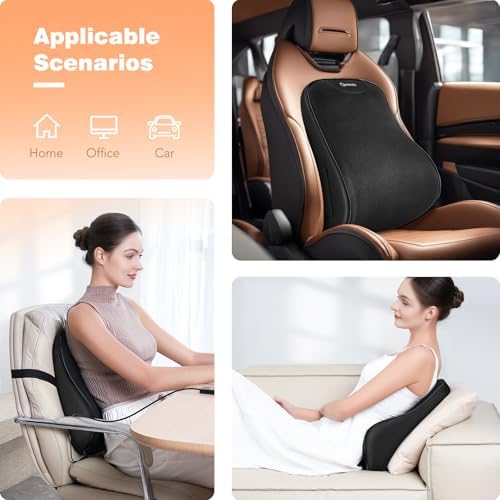 KNQZE Heated Lumbar Support Pillow with Vibration for Office Chair - Black