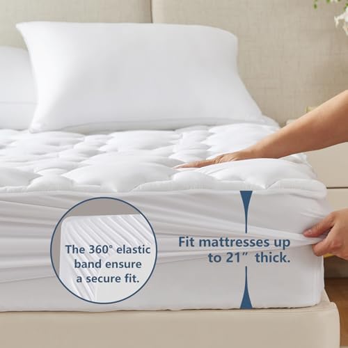 CozyLux Twin XL Cotton Mattress Pad Deep Pocket Quilted Cover 39x80 Inches