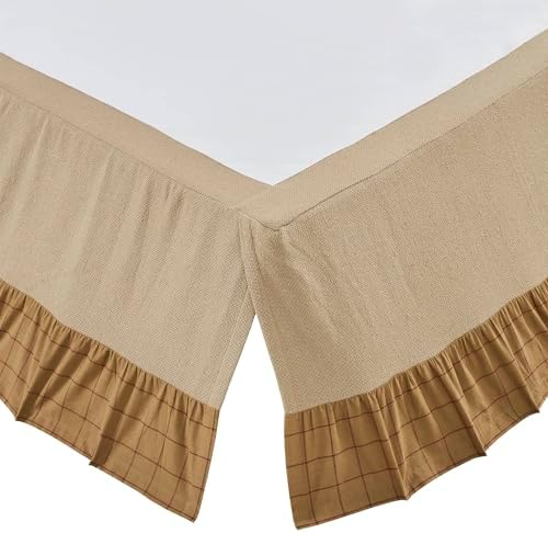 VHC Brands Connell Farmhouse Bed Skirt Burgundy Tan Twin 39x76