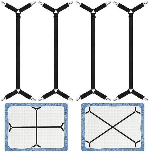 Morcheiong Sheet Fasteners - 4 Pack Adjustable Bed Sheet Straps Black