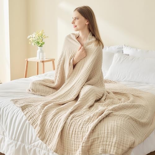 EMME Light Tan Muslin Throw Blanket 50x70