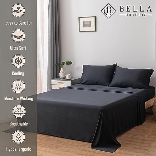 Bella Coterie Luxury Bamboo Viscose Queen Flat Sheet - Black