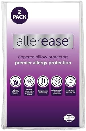 Aller-Ease Set of 2 Pillow Protectors - Allergy Protection Temperature Balancing Zippered