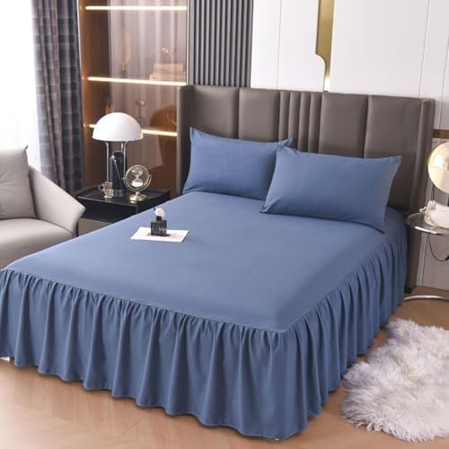 Homxi Queen Fitted Sheet with Ruffled Bed Skirt Royal Blue