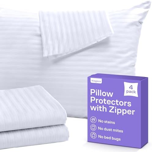 Set of 4 Zipper Pillow Protectors - Stain Resistant and Washable