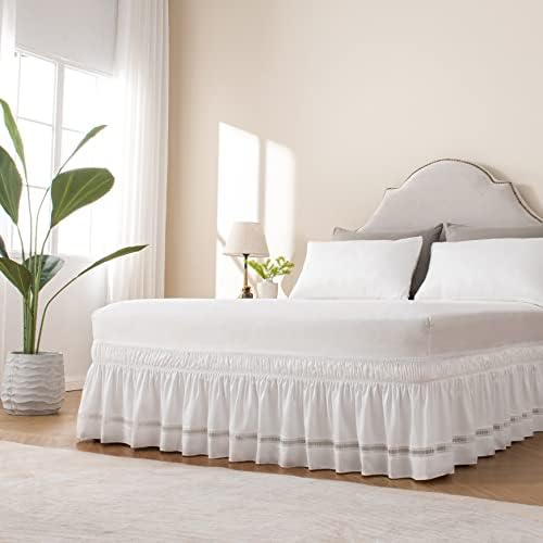 MIYE Wrap Around Ruffled Lace Bed Skirt 15 Inch Drop