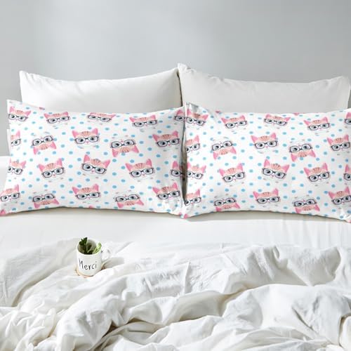 Homewish Cute Cat Fitted Sheet Twin Set with Pillowcase