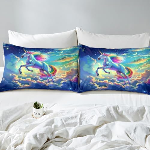 Manfei Fantasy Unicorn Sheet Set Twin with 1 Pillowcase