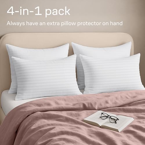 Set of 4 Zipper Pillow Protectors - Stain Resistant and Washable