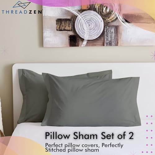 THREADZEN King Pillow Sham 20x36 Set of 2 Dark Grey