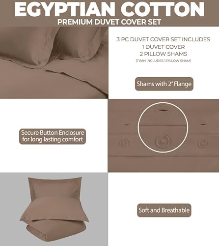 Superior 300-Thread Duvet Cover Set Premium Egyptian Cotton FullQueen Taupe 1