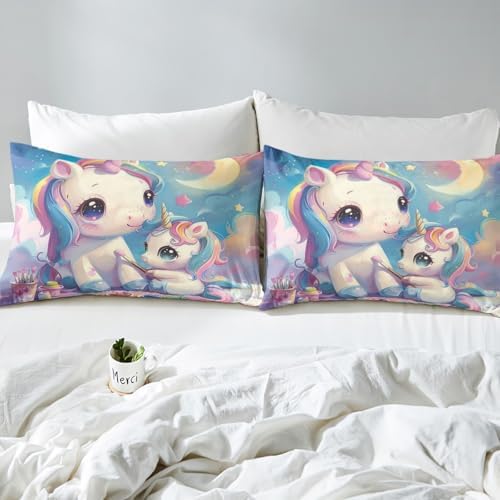 Manfei Unicorn Cartoon Bed Sheet Set Twin with Pillowcase