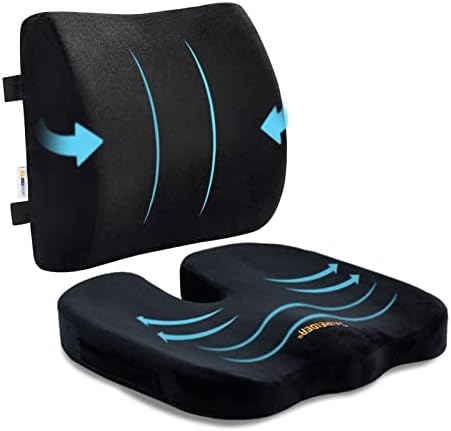 SAIREIDER Memory Foam Seat Cushion and Lumbar Support Pillow Set Black
