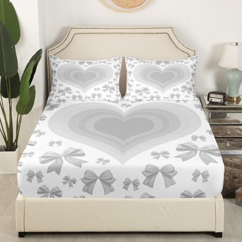 Gray Bowknot Fitted Sheet Set Twin Size