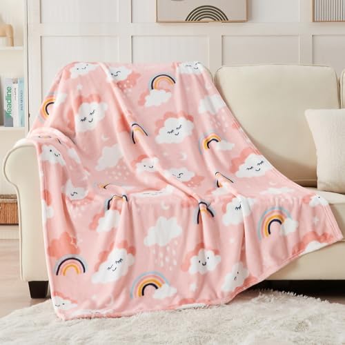 SOCHOW Pink Cloud Print Fleece Throw Blanket for Kids 1