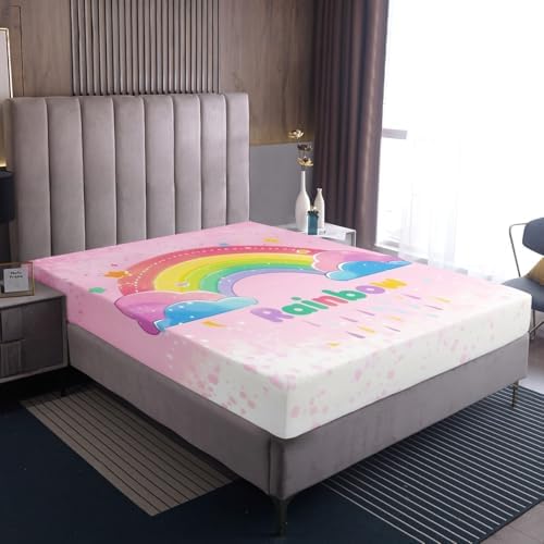 Castle Fairy Cartoon Rainbow Fitted Sheet Twin Size Set