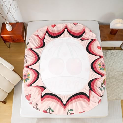 Manfei Cherry Bow Fitted Sheet Set Queen Size 1