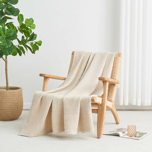 Great Bay Home 100 Cotton Waffle Weave Summer Blanket - 90x90in Oatmeal