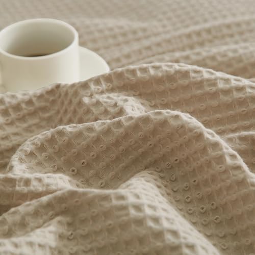 PHF Pre-Washed Cotton Waffle Blanket Twin Size for Bed