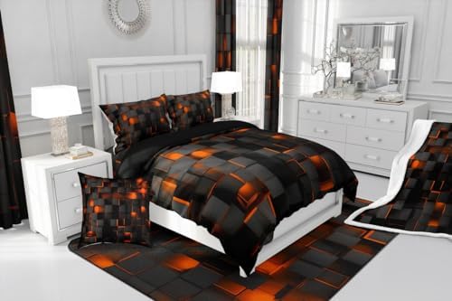 Feelyou Duvet Cover Set Twin Size Kids Orange Black Pattern