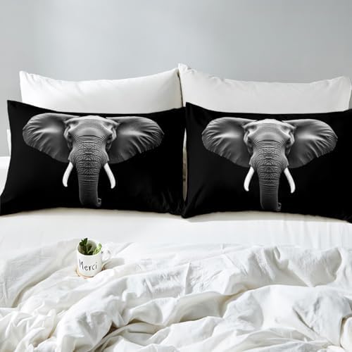 Homewish Elephant Print Twin Fitted Sheet Set with Pillowcase 1