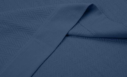 Threadmill Luxury Herringbone Cotton King Blanket - Folkstone Blue