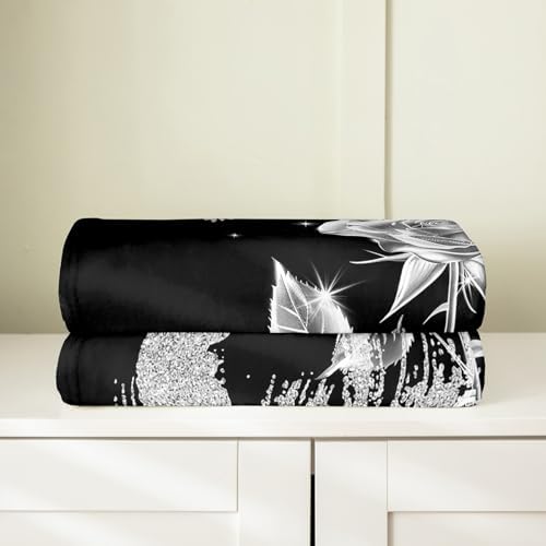 Erosebridal 40x50 Inch Flannel Blanket with Silver Sequins