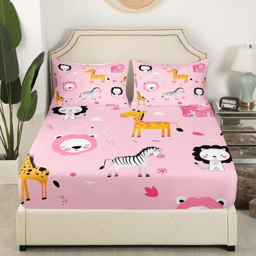 Manfei Cartoon Animal Sheet Set Giraffe Zebra Lion Elephant Twin Size
