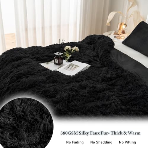 CHOSHOME Plush Shaggy Duvet Cover Set Black