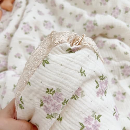 BuLuTu Purple Flower Baby Quilt for Kids Summer Crib Blanket