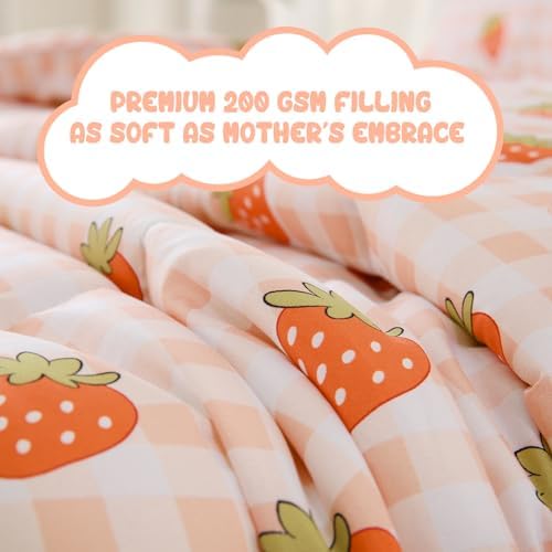 Yibeizi Pink Checkered Comforter Set for Girls