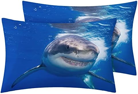 Great White Shark Pillow Cases Set of 2 - Kids Boys Bed Cover