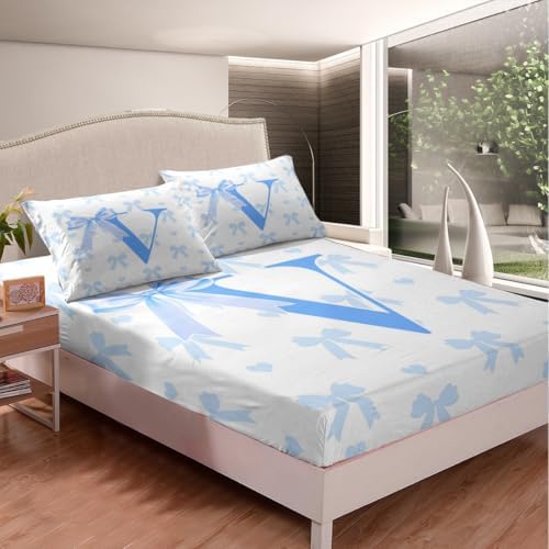 Manfei Blue Bow Fitted Sheet Set Queen Size 1